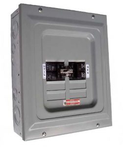 A gray electrical panel with a Single Load 60A Manual Transfer Switch and a circuit breaker.