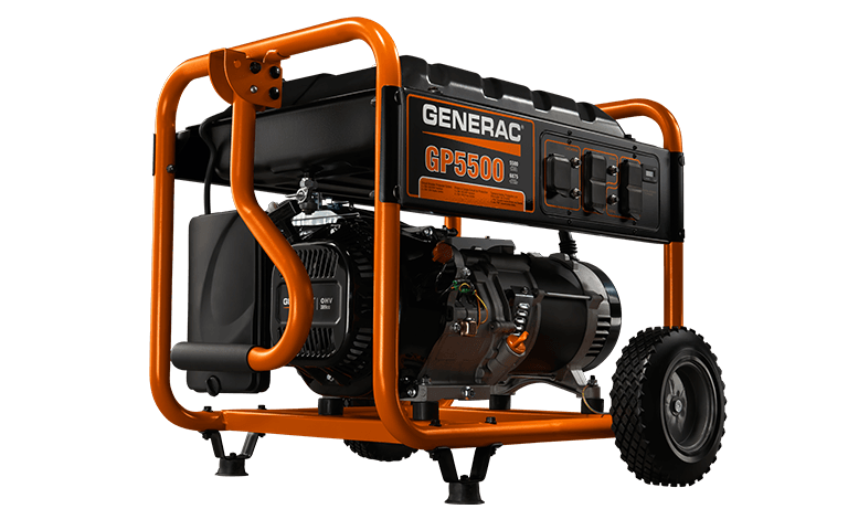 A portable generator on a black background.