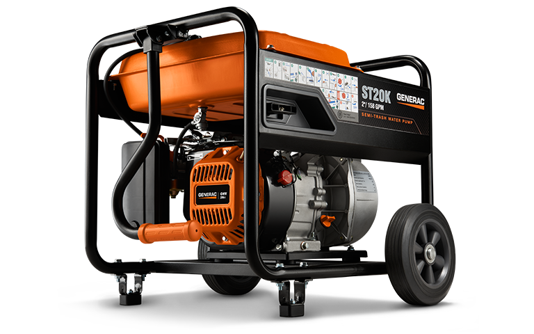 A black and orange portable generator on a white background.